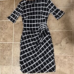 Connected Apparel Black and White Checkered Midi Dress